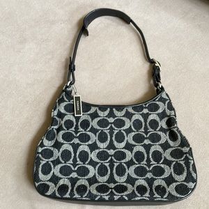 Flannel Wool Coach Logo and Leather Hobo Bag Gray and Black